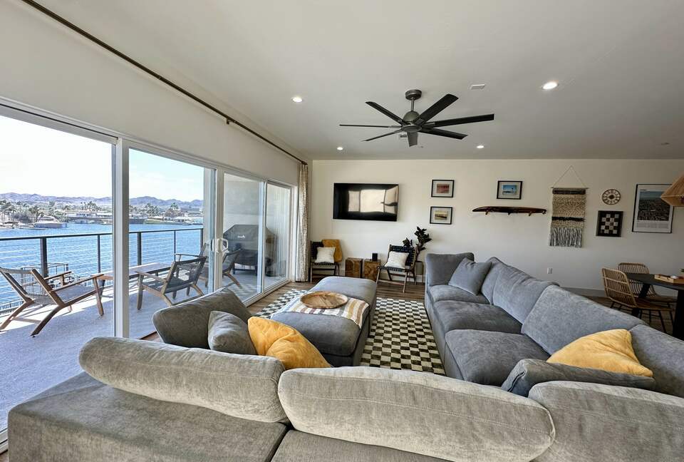 Living room with water view