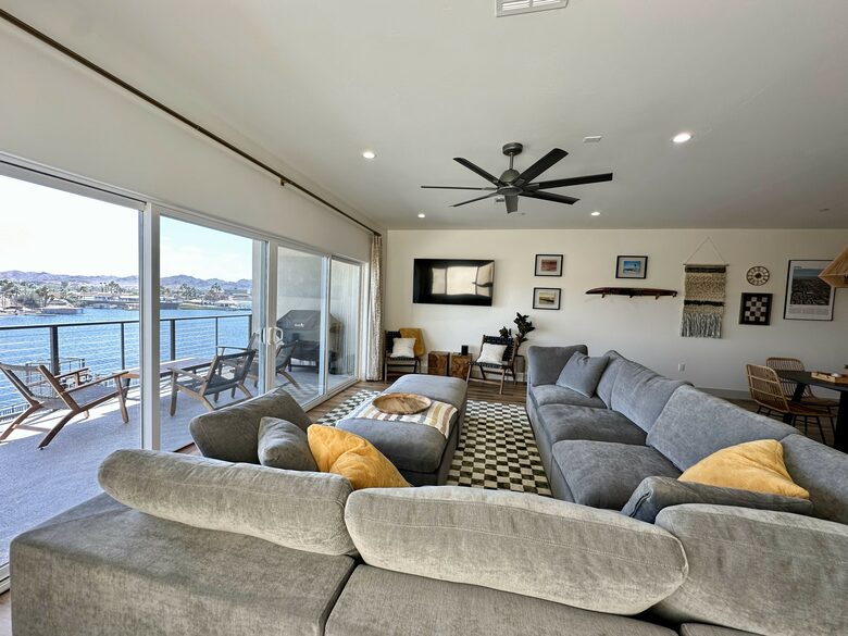 Living room with water view