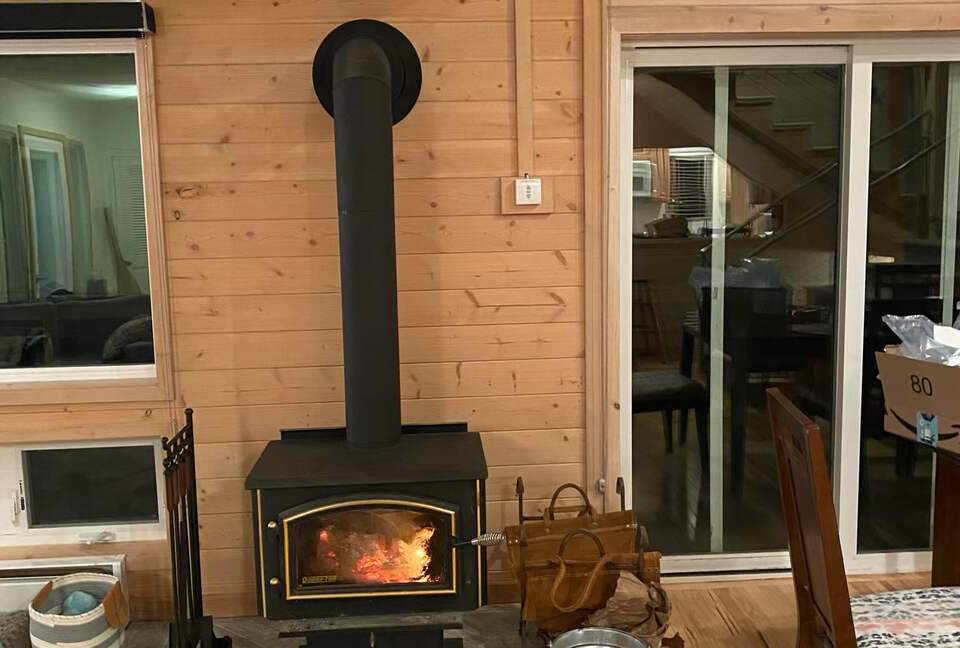 Wood burning stove in the living room