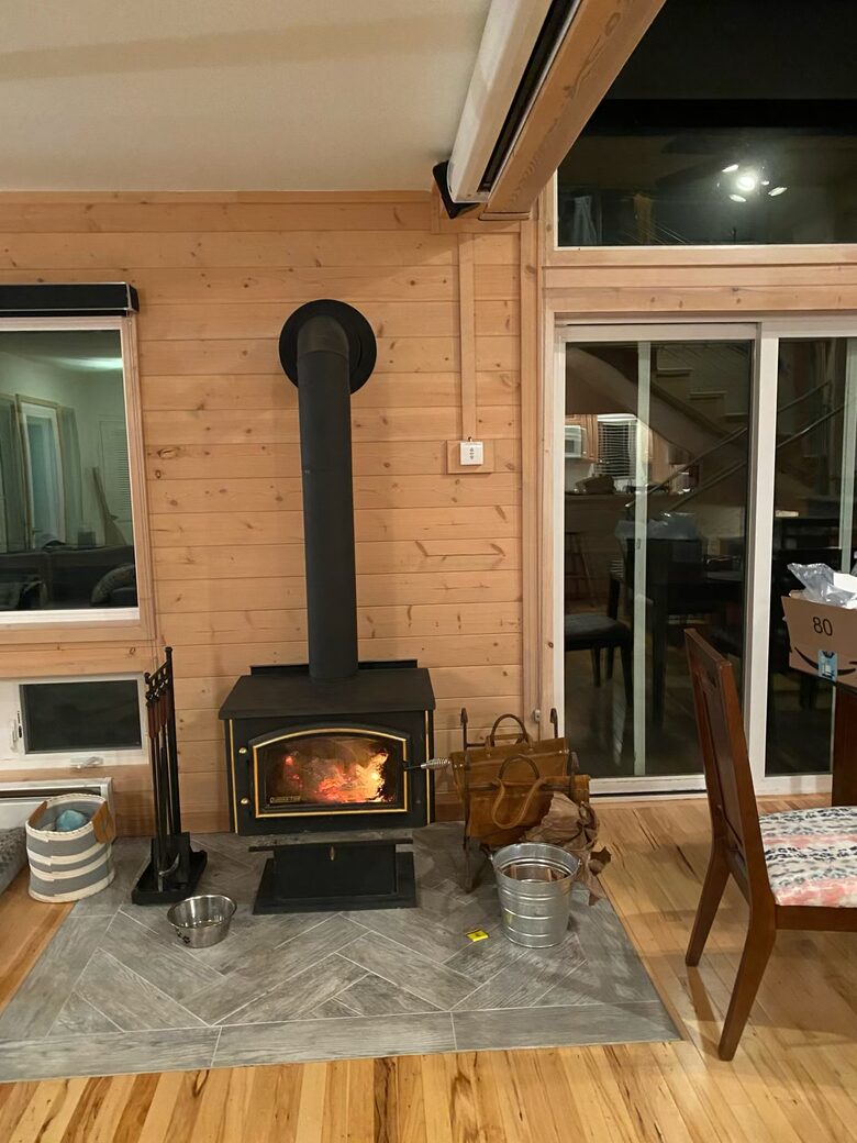 Wood burning stove in the living room