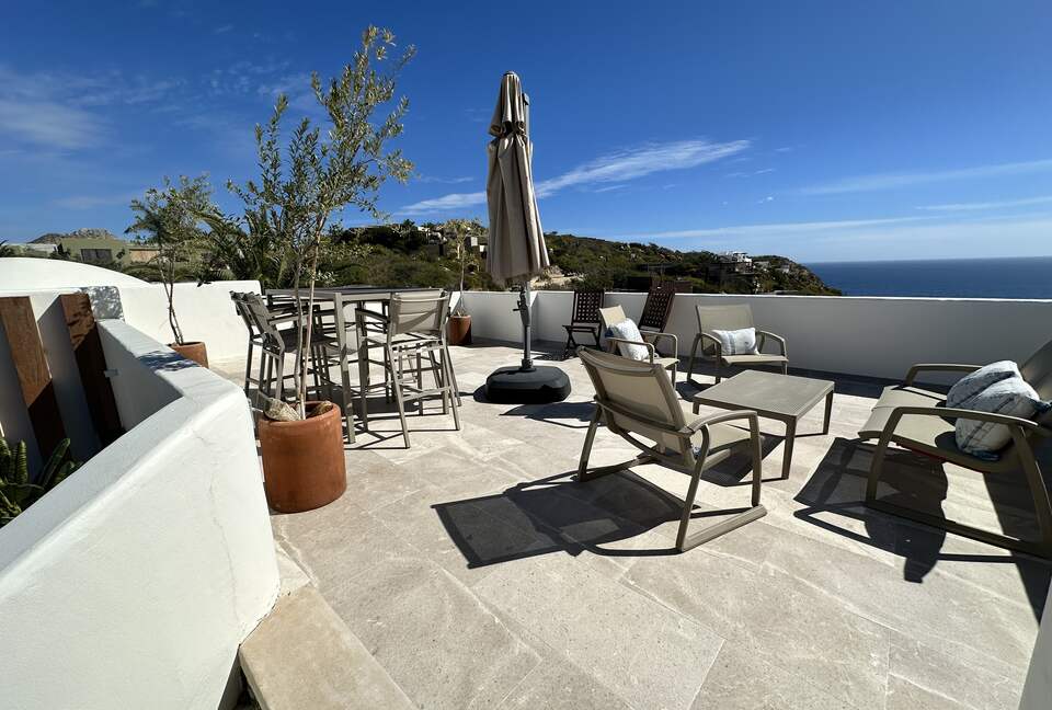 Rooftop lounging and dining area