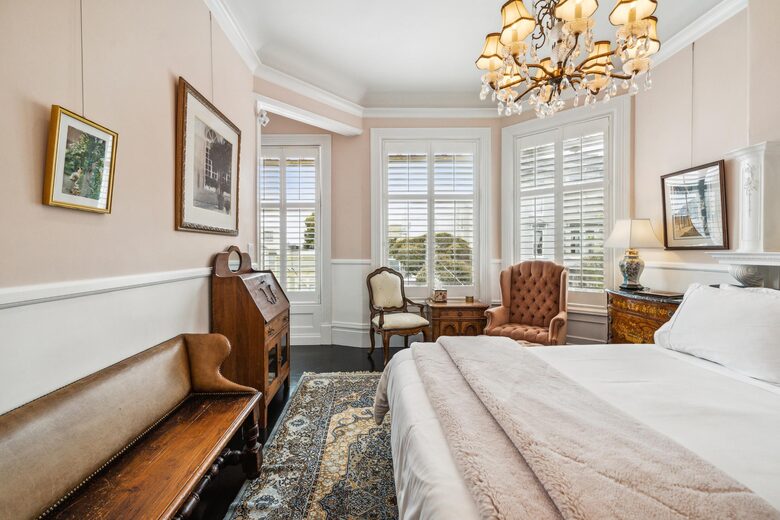 F Stateroom: Bedside bench, secretary cabinet