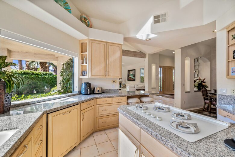 Kitchen with views of mountain range