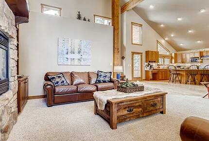 Open living room with fireplace