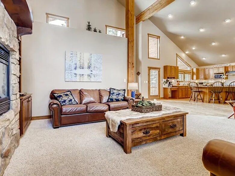Open living room with fireplace