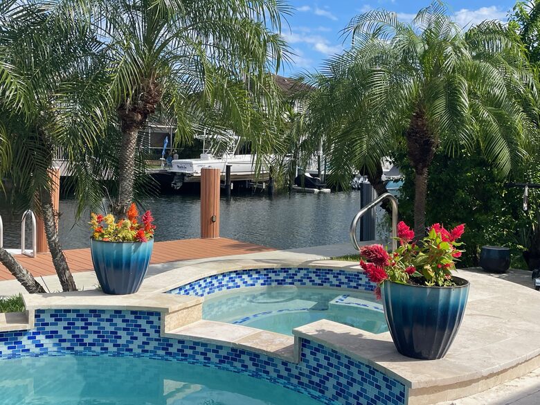 Hot tub and canal leading to Intracoastal Waterway