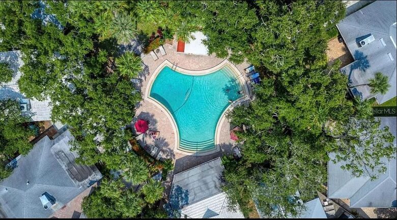 Arial photo of community pool.