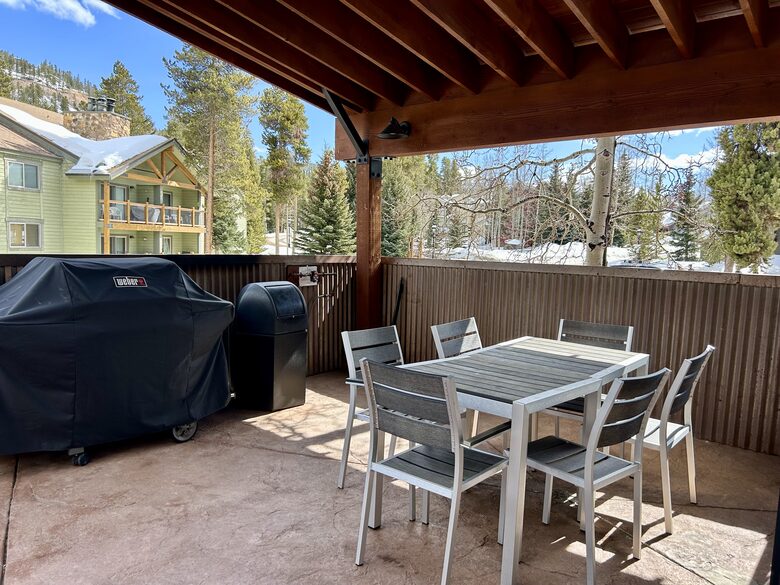 Large outdoor patio with 2 grills and a fire pit