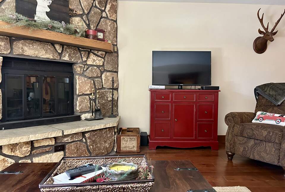 Wood burning fireplace for cozy evenings in