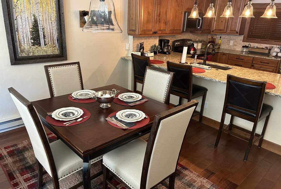 Table expands to easily seat 6 if bench is utilized