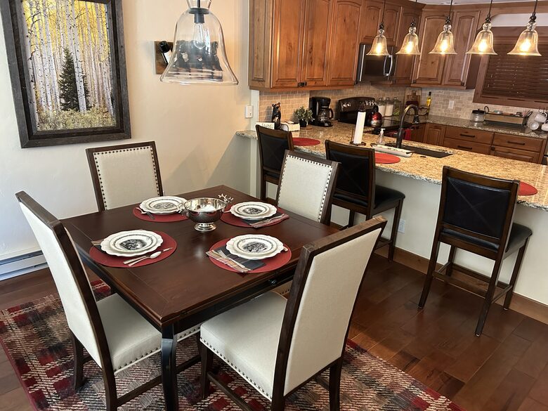Table expands to easily seat 6 if bench is utilized