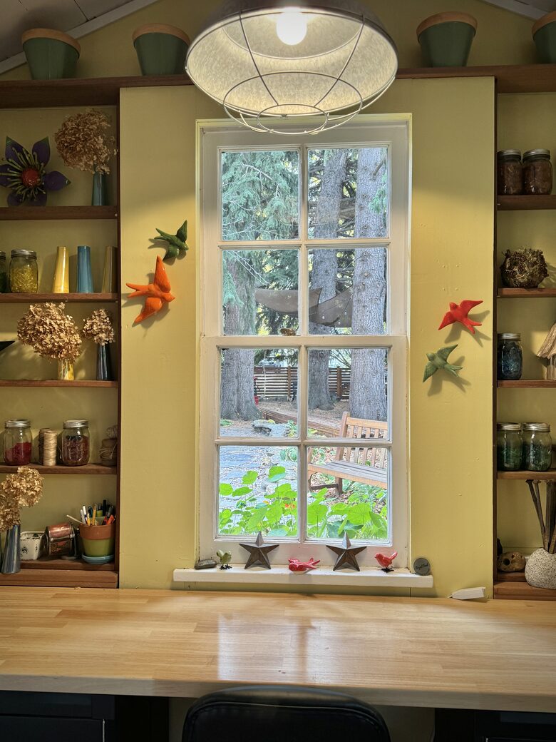 The art studio looks out on the Zen Zone