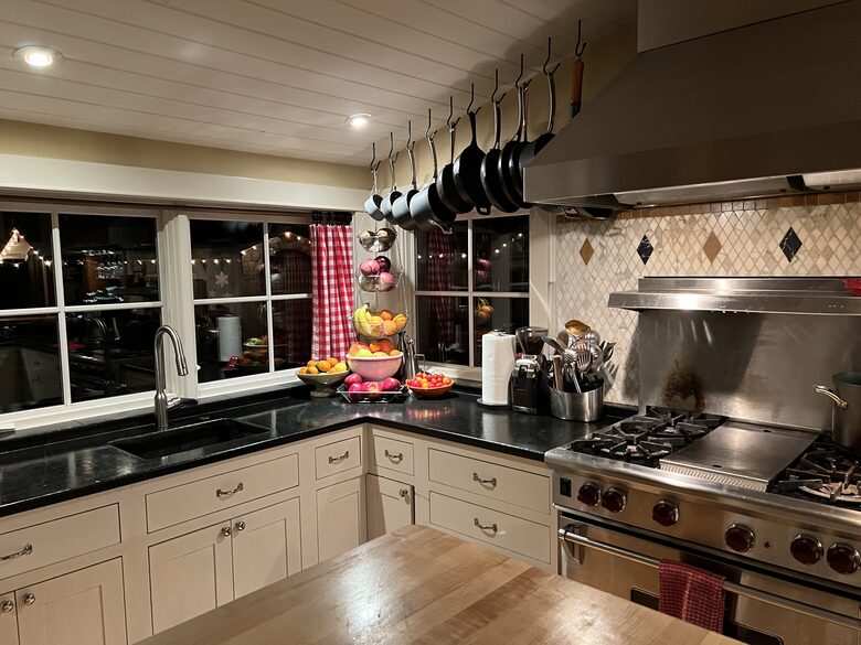 The kitchen, looking into the backyard