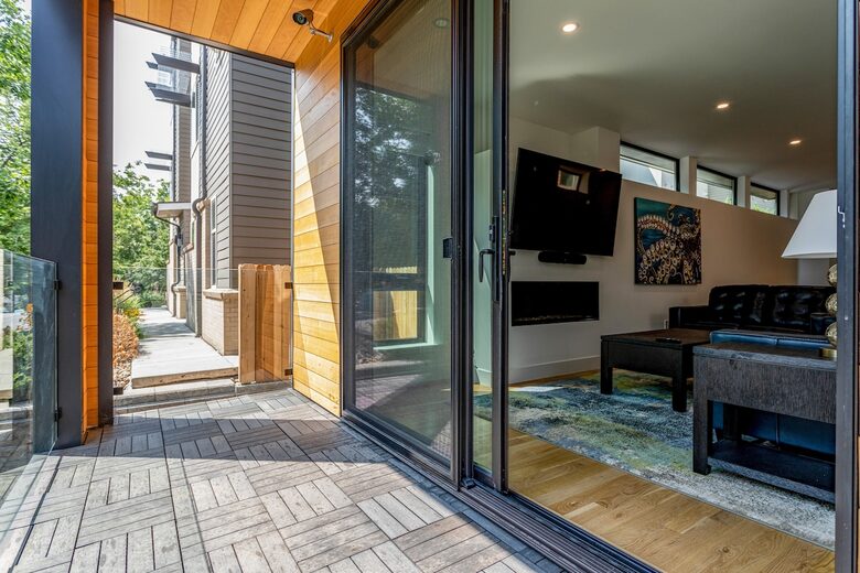 View from main floor deck into living room
