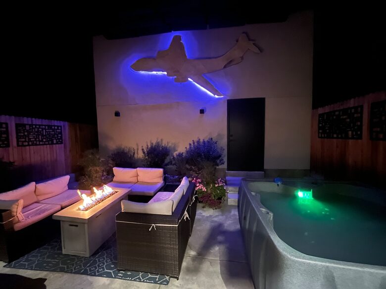 Backyard hot tub and space