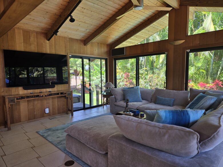 Living area with 85 inch Smart TV