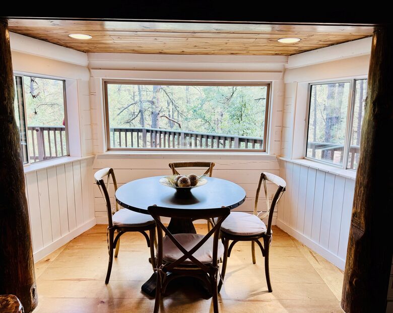 Breakfast nook with forest views