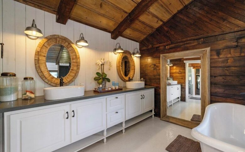 Primary bathroom on upper level