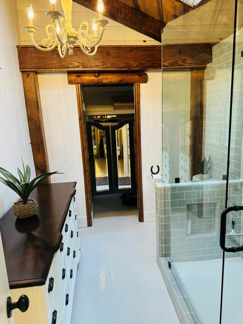 Primary bathroom; separate walk-in shower & walk-in closet