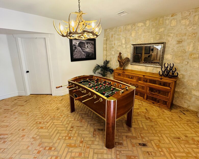 Foosball table on lower level