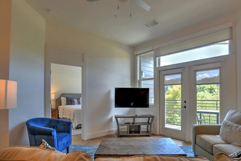 Great room, balcony and Primary Bedroom