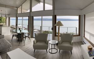 Beautiful views of bay with open floor plan.