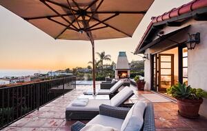 Private front patio with ocean and island views