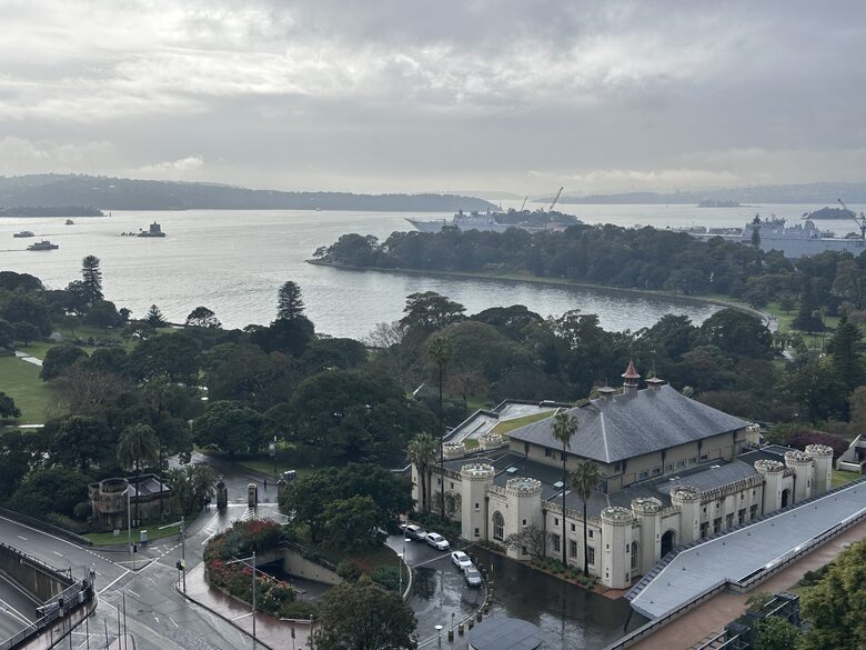 View from lounge featuring Conservatorium and harbour