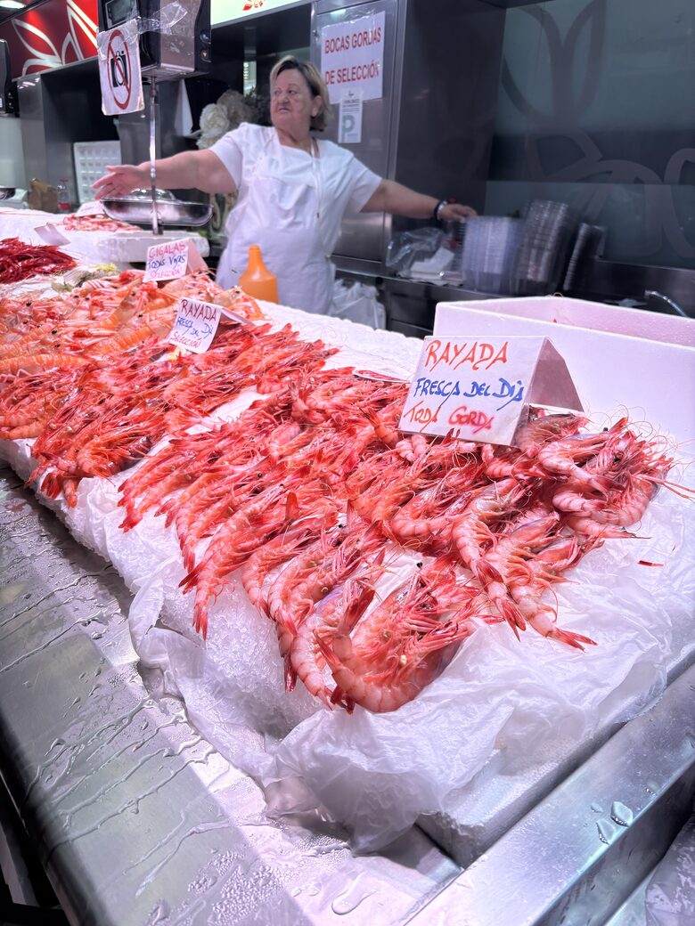 Valencia covered market and the famous red prawns of Denia