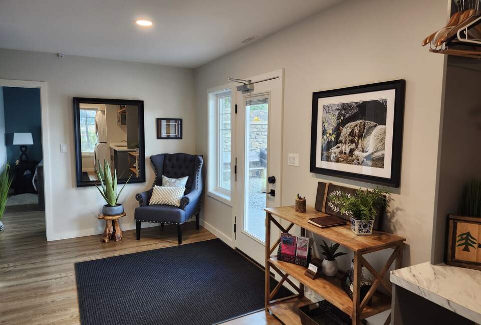 Main entrance of the house on the basement walkout floor.